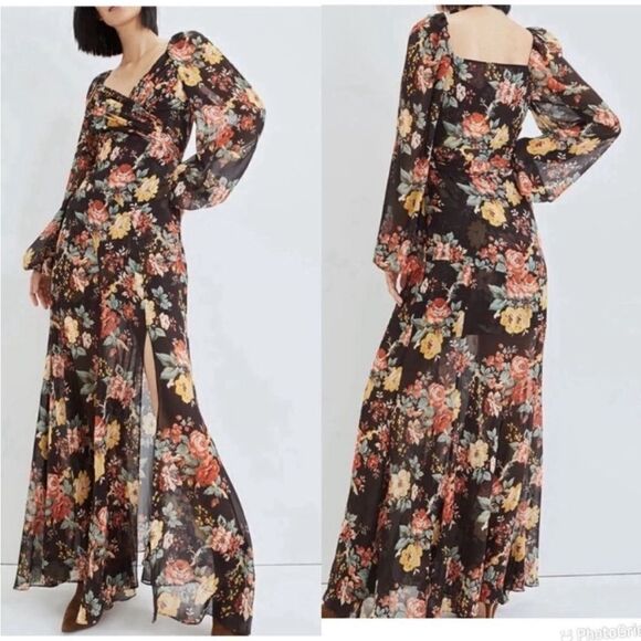 Veronica Beard "Avani" Floral Silk Chiffon Puff Sleeve Maxi Dress NWT $898 - Picture 2 of 11